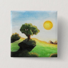 waterverf schilderboom kunst natuur landschap vierkante button 5,1 cm