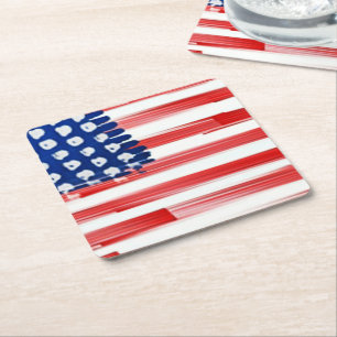 Waterverf schilderde Amerikaanse vlag Vierkante Kartonnen Onderzetter