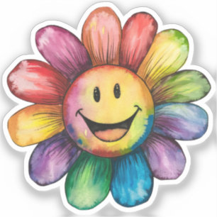 Waterverf schilderde glimlachende bloem sticker