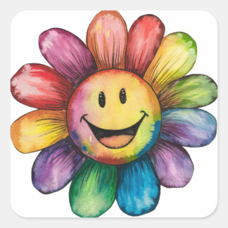 Waterverf schilderde glimlachende bloem vierkante sticker