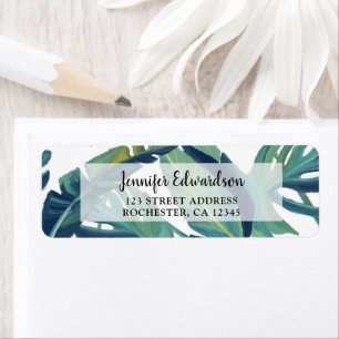 Waterverf schilderde tropische groene bladeren per etiket