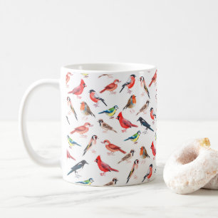 Waterverf schilderde vogelpatronen. koffiemok
