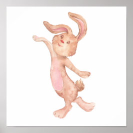 Waterverf schilderde Whimsical Bunny Rabbit Cute Poster