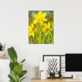 Waterverf schilderen, Gele bloemen Kunst, Daffodil Poster (Thuiskantoor)