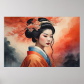 Waterverf Schilderen Mooie Aziatische Vrouw Bloeme Poster (Voorkant)
