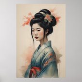 Waterverf Schilderen Mooie Aziatische Vrouw Bloeme Poster (Voorkant)