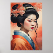 Waterverf Schilderen Mooie Aziatische Vrouw Bloeme Poster (Voorkant)
