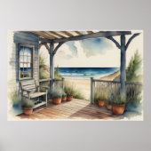 Waterverf Schilderen Ocean Uitzicht Front Porch Poster (Voorkant)