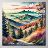 Waterverf Schilderen van Berglandschap Poster (Voorkant)