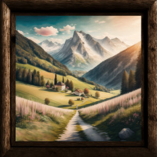 Waterverf Schilderen van Berglandschap Poster