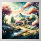 Waterverf Schilderen van Berglandschap Poster (Voorkant)