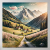 Waterverf Schilderen van Berglandschap Poster (Voorkant)