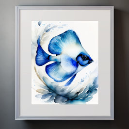 Waterverf Schilderen van Blauwe Vis Poster