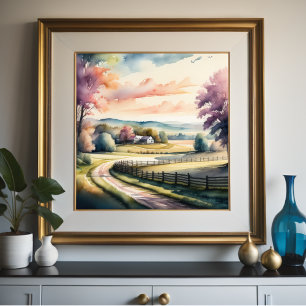 Waterverf Schilderen van Boerderij Schuur Poster