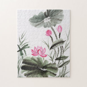 Waterverf schilderen van de Lotus Flower Legpuzzel