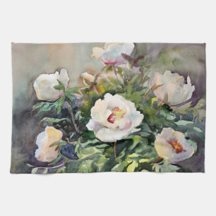 Waterverf schilderen van de mooie bloemen theedoek