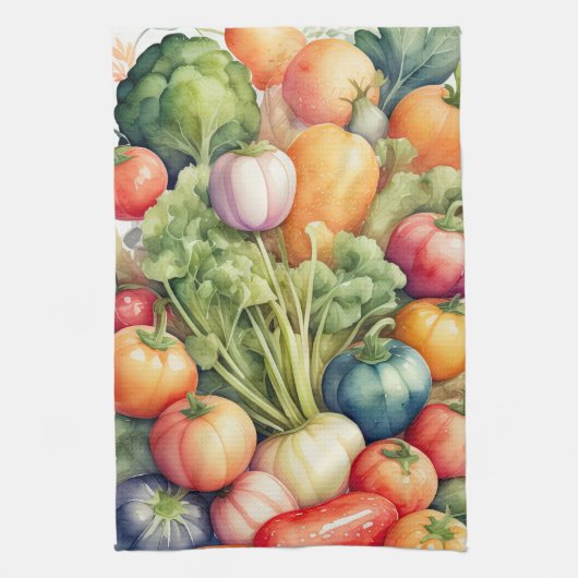 Waterverf Schilderen van Diverse Groenten Theedoek (Verticaal)