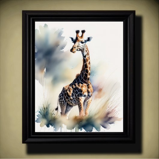Waterverf Schilderen van een Giraffe 5:4 Poster
