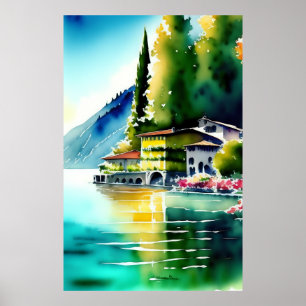 Waterverf schilderen van het meer van Como (Lago d Poster