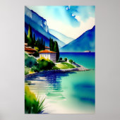 Waterverf schilderen van het meer van Garda (Lago Poster (Voorkant)
