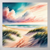 Waterverf Schilderen van het strand Poster (Voorkant)