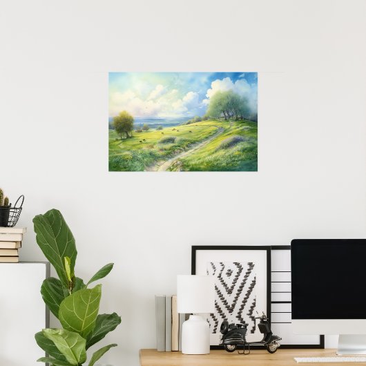 Waterverf schilderen van heuvelpaden poster (Thuiskantoor)