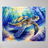 Waterverf Schilderen van Kleurrijk Zee Schildpad I Poster (Voorkant)