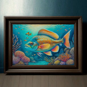 Waterverf Schilderen van Kleurrijke Reef Vis 3:2 Poster