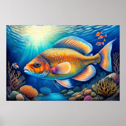 Waterverf Schilderen van Kleurrijke Reef Vis 3:2 Poster (Voorkant)