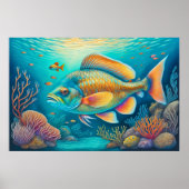 Waterverf Schilderen van Kleurrijke Reef Vis 3:2 Poster (Voorkant)