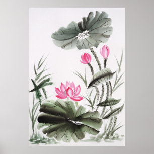Waterverf schilderen van Lotus Flower 2 Poster