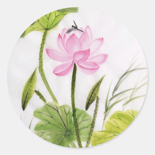 Waterverf schilderen van Lotus Flower 2 Ronde Sticker (Voorkant)