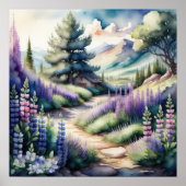 Waterverf Schilderen van Lupine Landscape Poster (Voorkant)