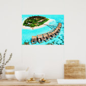 Waterverf Schilderen van Maldiven Honeymoon Resort Poster (Keuken)