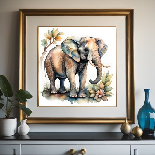 Waterverf Schilderen van Olifant 1:1 Poster