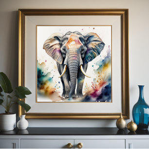 Waterverf Schilderen van Olifant 1:1 Poster