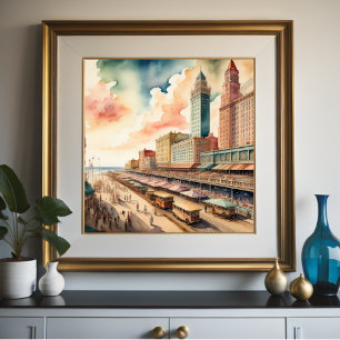 Waterverf Schilderen van  Shoreline Boardwalk Poster