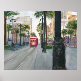 Waterverf schilderen van Trolley in New Orleans Poster