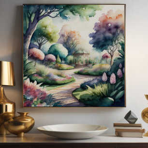 Waterverf Schilderen van Tuinlandschap Poster