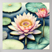Waterverf Schilderen van Waterlelie Poster (Voorkant)