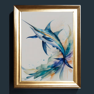 Waterverf Schilderen van zwaardvis Poster