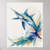 Waterverf Schilderen van zwaardvis Poster (Voorkant)