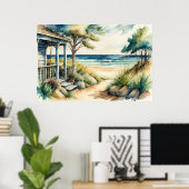 Waterverf Schilderen Zee Uitzicht Voorportiek Poster (Thuiskantoor)