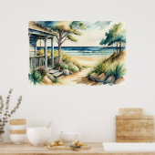 Waterverf Schilderen Zee Uitzicht Voorportiek Poster (Keuken)