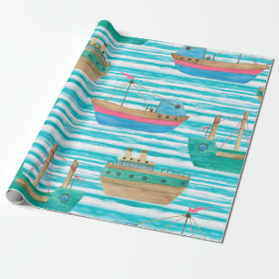 Waterverf schilderend naadloos patroon met boten o cadeaupapier