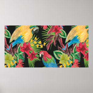 Waterverf schilderend naadloos patroon met parrots poster