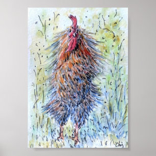Waterverf schilderende vun-rooster poster