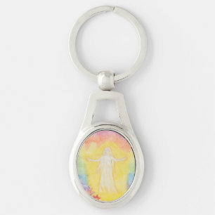 waterverf schilderengel en regenboog sleutelhanger
