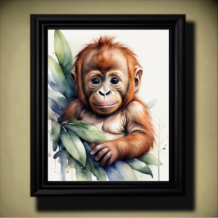 Waterverf schilderij Baby orang oetan kinderkamer  Poster