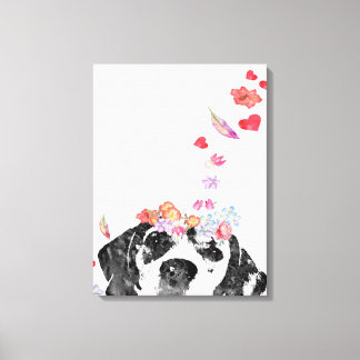 Waterverf Schilderij Beagle Dog Kransbloemen Canvas Afdruk